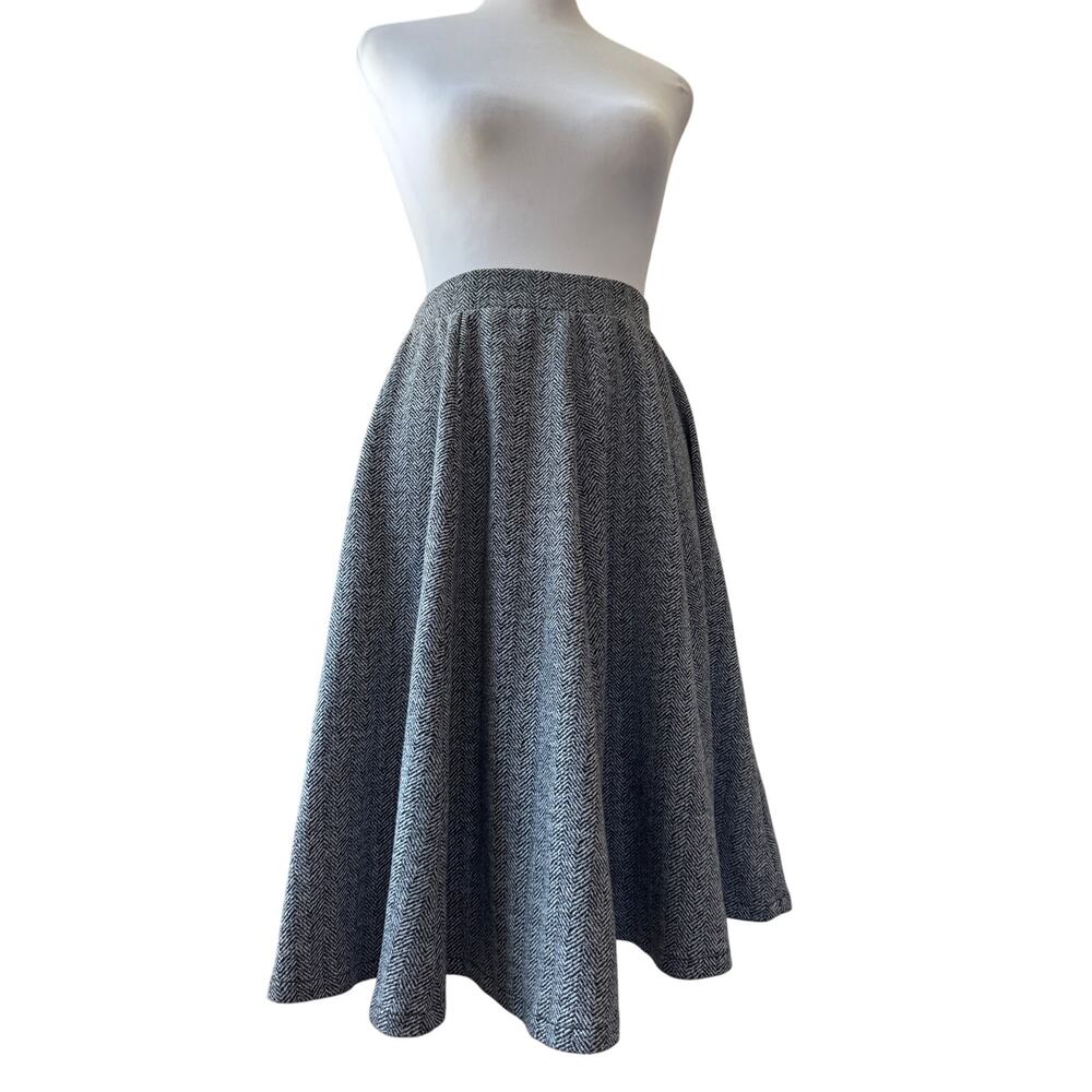 Kidichic Black & White Herringbone A-Line Knee Length Skirt